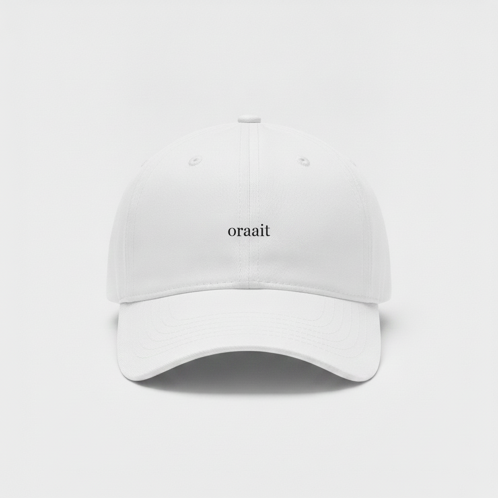 White cap with small black oraait front print
