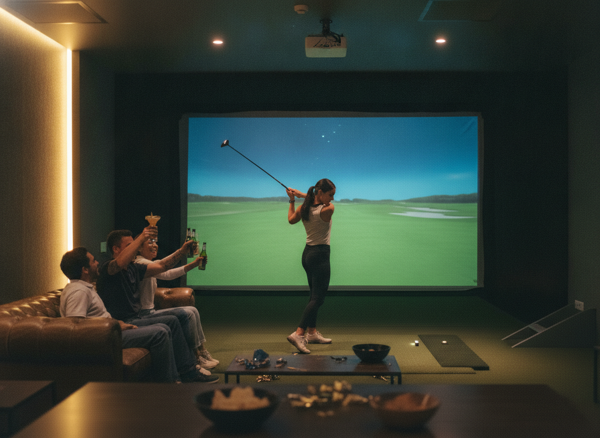Friends at a golf simulator party