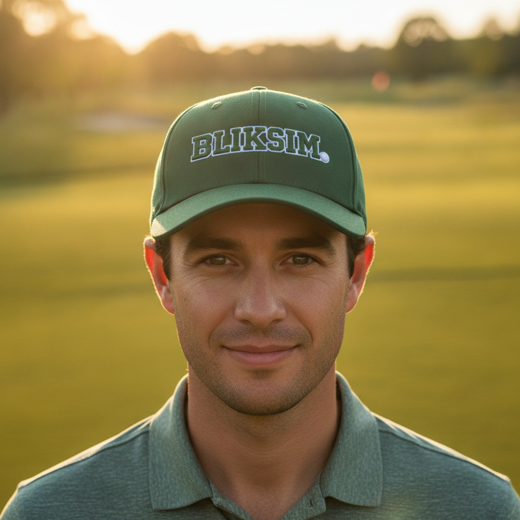 Golfer wearing the Bliksim green golf cap on course