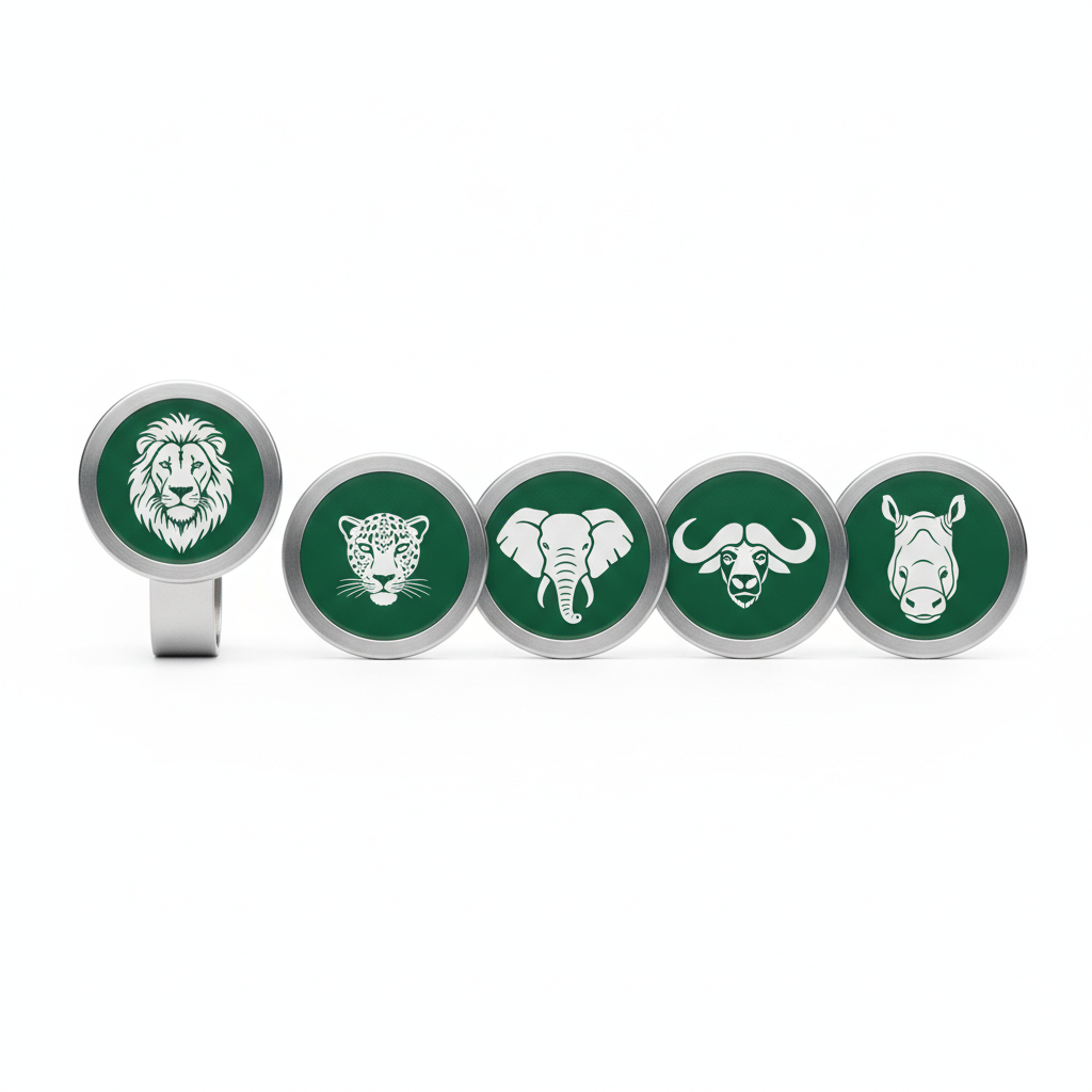 Big Five magnetic ball markers set of five in Bliksim green enamel