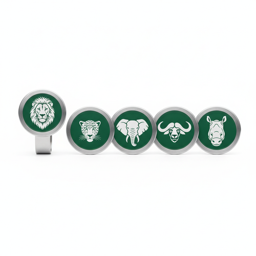 Big Five magnetic ball markers set of five in Bliksim green enamel